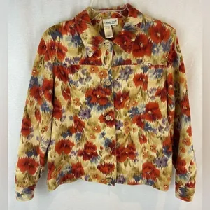 COLDWATER Creek Jewel Tone Floral Art to Wear 100% Cotton Jacket Medium thumbnail 8