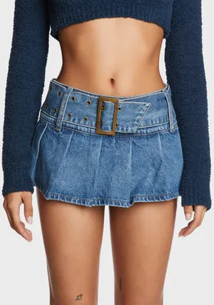 Edikted Denim Pleated Low Rise Micro Skort. NWOT. Medium thumbnail 1