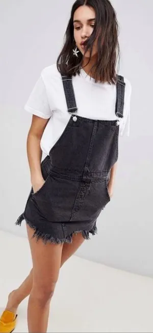 🖤 Free People Denim‎ Overall Skirt Dress Size 2 Distressed 🖤 thumbnail 1
