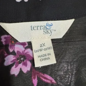 Cottagecore Womens Tunic‎ 2X Black Floral Sheer Mesh Babydoll Button Front Top thumbnail 3