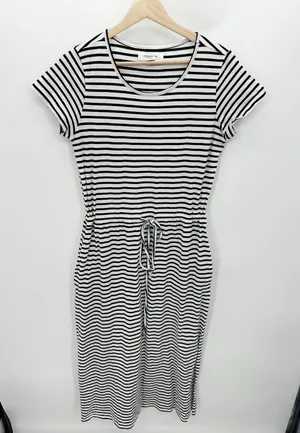 Workshop Republic Clothing‎ Black White Striped Organic Cotton Midi Dress Medium thumbnail 1