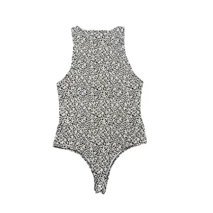 Leopard Print Bodysuit Large Sleeveless Stretch Snap Bottom Gray thumbnail 3