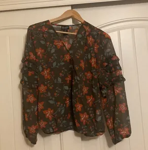 Wrangler Retro Brown Floral Print Blouse Small Sheer Long Sleeve NWT Bloomcore thumbnail 1