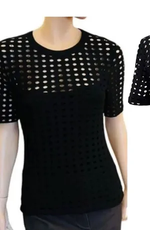 T by Alexander Wang Perforated Cutout Short Sleeve Crew Neck Top Black Size S thumbnail 1