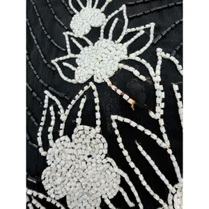 J.K. Laing Vintage Silk Beaded Floral Shift Dress Black White XL Keyhole‎ Back thumbnail 3