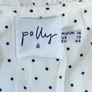 Polly Black and White Polka Dot‎ V-Neck Tiered Dress Size 12 thumbnail 7