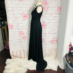 LA FEMME Plunge Neck A-line black high front slit Gown thumbnail 9