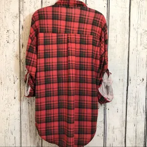 Eden & Olivia Red/Black flannel button down long sleeve top size medium grunge thumbnail 5