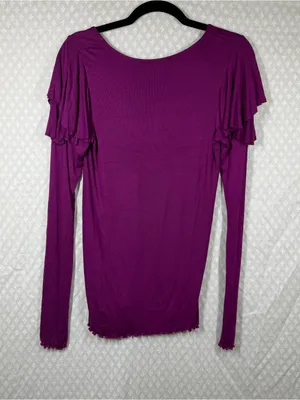 Free People We The Free Purple On Rewind Micro Rib Ruffle Long Sleeve Top thumbnail 5