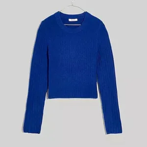 Madewell Readfield Pullover Wool Cropped Sweater in Voyage Cobalt Blue Sz Medium thumbnail 5