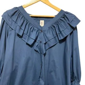 VTG Malco Modes Womens Blouse XXL Blue Ruffle Collar Prairie Peasant‎ Romantic thumbnail 3