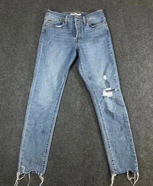 Levis Wedgie Skinny Jeans 28 Medium Wash Distressed Raw Hem High Rise Denim thumbnail 1