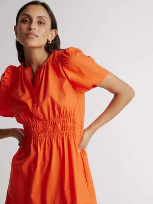 Quince 100% Organic Cotton Poplin Tiered Maxi Dress Vermillion Red Size Small thumbnail 1