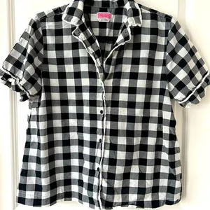 kate spade Black and White Checkered Button-Up Pajama Top Medium thumbnail 1