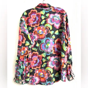 Johnny was workshop calanthe button down shirt top silk floral sz XL thumbnail 3