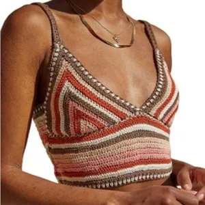 Unbranded Crochet Striped Cami Crop Top Multi-Color Boho Festival Size S thumbnail 1