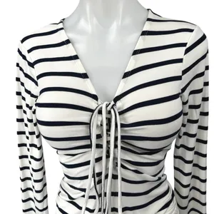 REVOLVE Lovers + Friends White Black Striped Long Sleeve Romper Bodysuit Top M thumbnail 3