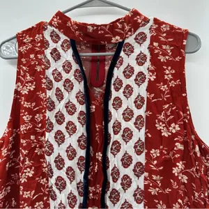 THML Burnt Orange & White Floral Print Sleeve‎ Mock Neck Top Sz L NEW thumbnail 2