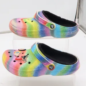 Crocs Clogs Womens 9 Classic Lined Rainbow Spray Paint Multi Faux Fur Excellent thumbnail 1