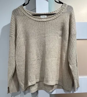 Club Monaco Italian‎ Cashmere Open Knit Sweater Beige M Medium Loose Fit thumbnail 1