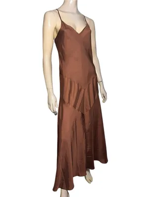 Banana Republic Women’s Size S Tall Brown Poly Satin Maxi Criss Cross Slip Dress thumbnail 2