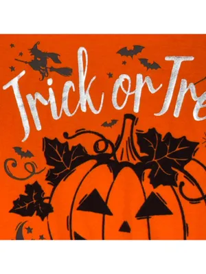 Women’s Halloween Trick or Treat Pumpkin Graphic Long Sleeve Shirt Orange Small thumbnail 3