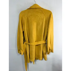 Marc New York Trench Coat Faux Suede Belted Double Breasted M Mustard Yellow thumbnail 6