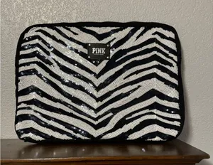 Y2K PINK Victoria's Secret Black and White Zebra 🦓 Print Sequin Laptop Bag thumbnail 1