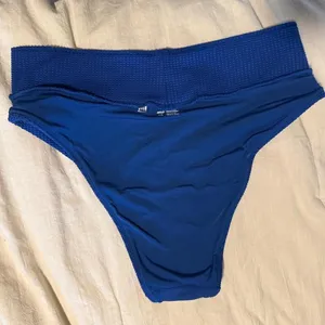 Aerie LG cheeky cut high waisted Blue ribbed swimsuit bottoms summer swim thumbnail 5
