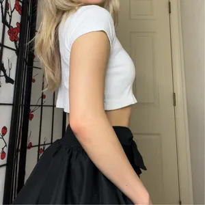 Brandy Melville | White Ashlyn Notched V-Neck Short-Sleeve Crop-Top Shirt thumbnail 2