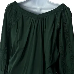 NEW‎ Anthropologie Chela Green Lace Puff Sleeve Babydoll Blouse Feminine L thumbnail 6