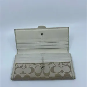 Coach Signature C Buckle Flap Beige Cream Canvas Leather Wallet thumbnail 4