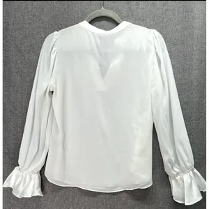 NEW DKNY Ruffled Satin Silky Blouse Top MEDIUM long sleeves Ivory white NWT thumbnail 8