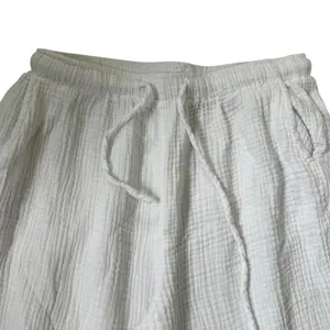 SHEIN Women White 100% Cotton Gauze Wide Leg Drawstring Pants Size Medium | 0159 thumbnail 3