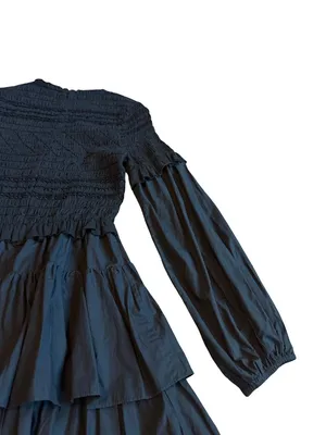 Ulla Johnson Black Smocked Tiered Ruffle Long Sleeve Nadia Dress Size 0 Women's thumbnail 11