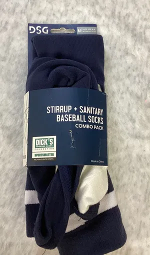 DSG Stirrup and Sanitary‎ Baseball Socks Combo Pack Navy White Size Medium W/M thumbnail 1