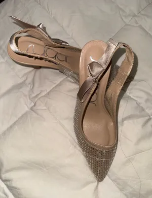 Sugar Nude Rhinestone Slingback Pointed Toe Heels Tan Size 5.5 thumbnail 1