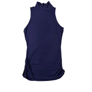 Navy Sleeveless Ruched Turtleneck Tunic L Minimalist Office thumbnail 7