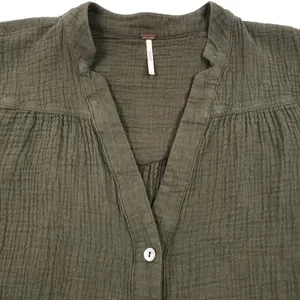 FREE PEOPLE Changing Horizons V Neck Top Sz S Olive Green Gauze Oversize Boho thumbnail 6