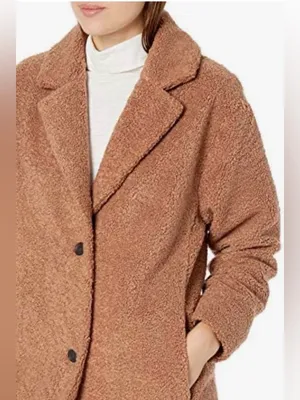 Relaxed Teddy Coat in Camel Brown thumbnail 3