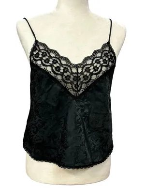 VTG Dreamtime Camisole Top Black Lace Satin Sz M Goth Grunge Witchy Whimsigoth thumbnail 1