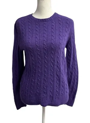 Lauren Ralph Lauren LRL Cable Knit Long Sleeve Pullover Sweater Purple Medium thumbnail 1
