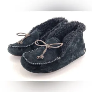 UGG Alena Indoor Outdoor Moccasin Slippers Womens Size 7 Black Suede Sheepskin thumbnail 2