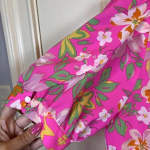 JODIFL Floral Tunic Top Medium Hot Pink Boho‎ Boutique Blouse Coastal Resort thumbnail 3