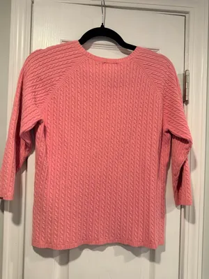 L.L. Bean Size L Pink Crew Neck Cable Knit 3/4 Sleeve Cotton Pullover Sweater thumbnail 6