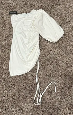 PrettyLittleThing Petite White Soft Touch One Shoulder Ruched Mini Dress Small S thumbnail 1