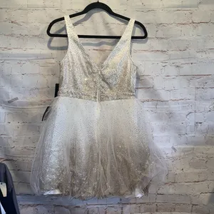 Lulus Dress Medium Sparkling White Tulle Ballerina Dream Cream Gold Skater Dress thumbnail 4
