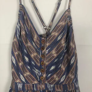 Ecote V-Neck 1/2 Button Blue/Brown Dress Sleeveless Boho Size Medium thumbnail 3