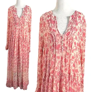 Free People Dainty Ethereal See It Through Maxi Dress Pink Rose Floral Large thumbnail 5
