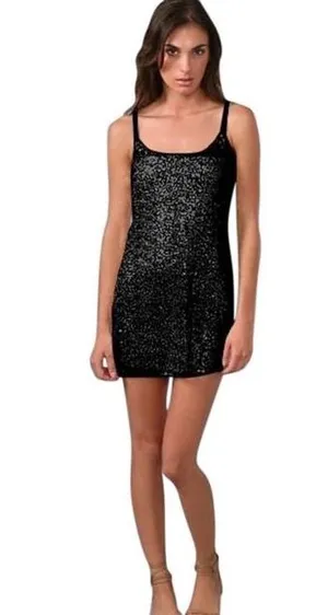 Free People Intimately black sequin slip dress, size small thumbnail 1